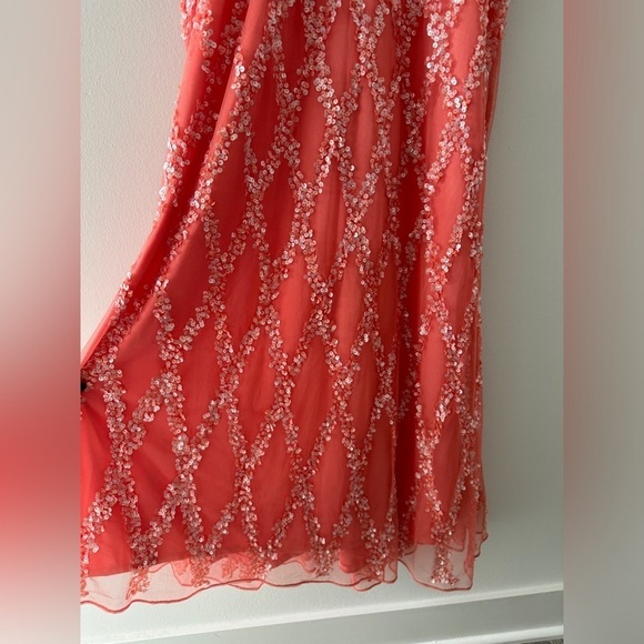 MAC DUGGAL Pink Sequined Plunge Neck Sleeveless Column Gown in Coral 8 - Picture 8 of 12